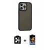 MARSİLYAN™- iPhone 15 Pro Max Kılıf Eksen Işık - Siyah Buffer Hayalet Cam Ekran Koruyucu + PVD Metal Kamera Lens - TU