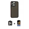 MARSİLYAN™- iPhone 15 Pro Max Kılıf Eksen Işık - Siyah Buffer Hayalet Cam Ekran Koruyucu + PVD Metal Kamera Lens - TU