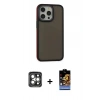 MARSİLYAN™- iPhone 15 Pro Max Kılıf Eksen Işık - Siyah Buffer Hayalet Cam Ekran Koruyucu + PVD Metal Kamera Lens - GI