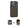 MARSİLYAN™- iPhone 15 Pro Max Kılıf Eksen Işık - Siyah Buffer Hayalet Cam Ekran Koruyucu + PVD Metal Kamera Lens - TU