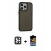 MARSİLYAN™- iPhone 15 Pro Max Kılıf Eksen Işık - Siyah Buffer Hayalet Cam Ekran Koruyucu + PVD Metal Kamera Lens - GI