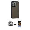 MARSİLYAN™- iPhone 15 Pro Max Kılıf Eksen Işık - Siyah Buffer Hayalet Cam Ekran Koruyucu + PVD Metal Kamera Lens - GI