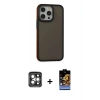 MARSİLYAN™- iPhone 15 Pro Max Kılıf Eksen Işık - Siyah Buffer Hayalet Cam Ekran Koruyucu + PVD Metal Kamera Lens - GI