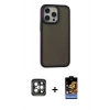 MARSİLYAN™- iPhone 15 Pro Max Kılıf Eksen Işık - Siyah Buffer Hayalet Cam Ekran Koruyucu + PVD Metal Kamera Lens - GI