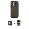 MARSİLYAN™- iPhone 15 Pro Max Kılıf Eksen Işık - Siyah Buffer Hayalet Cam Ekran Koruyucu + Siyah PVD Metal Kamera Lens