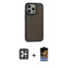 MARSİLYAN™- iPhone 15 Pro Max Kılıf Eksen Işık - Siyah Buffer Hayalet Cam Ekran Koruyucu + Siyah PVD Metal Kamera Lens