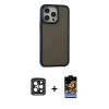 MARSİLYAN™- iPhone 15 Pro Max Kılıf Eksen Işık - Siyah Buffer Hayalet Cam Ekran Koruyucu + Siyah PVD Metal Kamera Lens