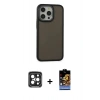 MARSİLYAN™- iPhone 15 Pro Max Kılıf Eksen Işık - Siyah Buffer Hayalet Cam Ekran Koruyucu + Siyah PVD Metal Kamera Lens
