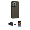 MARSİLYAN™- iPhone 15 Pro Max Kılıf Eksen Işık - Siyah Buffer Hayalet Cam Ekran Koruyucu + Raze Metal Kamera Lens - SH