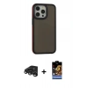 MARSİLYAN™- iPhone 15 Pro Max Kılıf Eksen Işık - Siyah Buffer Hayalet Cam Ekran Koruyucu + Titanyum Gri Raze Metal Kamera Lens
