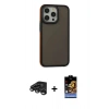 MARSİLYAN™- iPhone 15 Pro Max Kılıf Eksen Işık - Siyah Buffer Hayalet Cam Ekran Koruyucu + Titanyum Gri Raze Metal Kamera Lens