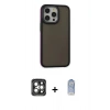 MARSİLYAN™- iPhone 15 Pro Max Kılıf Eksen Işık - Siyah Joko Magic 5D Cam + Gri PVD Metal Kamera Lens