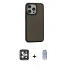 MARSİLYAN™- iPhone 15 Pro Max Kılıf Eksen Işık - Siyah Joko Magic 5D Cam + Gri PVD Metal Kamera Lens