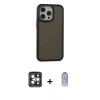 MARSİLYAN™- iPhone 15 Pro Max Kılıf Eksen Işık - Siyah Joko Magic 5D Cam + Gri PVD Metal Kamera Lens