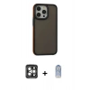 MARSİLYAN™- iPhone 15 Pro Max Kılıf Eksen Işık - Siyah Joko Magic 5D Cam + Gri PVD Metal Kamera Lens