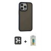 MARSİLYAN™- iPhone 15 Pro Max Kılıf Eksen Işık - Siyah Polymer Nano Ekran Koruyucu + PVD Metal Kamera Lens - GI