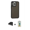 MARSİLYAN™- iPhone 15 Pro Max Kılıf Eksen Işık - Siyah Polymer Nano Ekran Koruyucu + Raze Metal Kamera Lens - GS