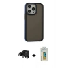MARSİLYAN™- iPhone 15 Pro Max Kılıf Eksen Işık - Siyah Polymer Nano Ekran Koruyucu + Siyah Raze Metal Kamera Lens