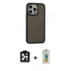 MARSİLYAN™- iPhone 15 Pro Max Kılıf Eksen Işık - Siyah Polymer Nano Ekran Koruyucu + PVD Metal Kamera Lens - TU