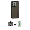 MARSİLYAN™- iPhone 15 Pro Max Kılıf Eksen Işık - Siyah Polymer Nano Ekran Koruyucu + PVD Metal Kamera Lens - TU