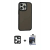 MARSİLYAN™- iPhone 15 Pro Max Kılıf Eksen Işık - Siyah Vanessa Magic Cam + Lacivert PVD Metal Kamera Lens