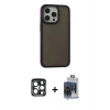 MARSİLYAN™- iPhone 15 Pro Max Kılıf Eksen Işık - Siyah Vanessa Magic Cam + Lacivert PVD Metal Kamera Lens
