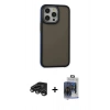 MARSİLYAN™- iPhone 15 Pro Max Kılıf Eksen Işık - Siyah Vanessa Magic Cam + Titanyum Gri Raze Metal Kamera Lens