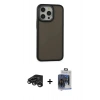 MARSİLYAN™- iPhone 15 Pro Max Kılıf Eksen Işık - Siyah Vanessa Magic Cam + Titanyum Gri Raze Metal Kamera Lens