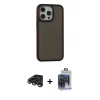 MARSİLYAN™- iPhone 15 Pro Max Kılıf Eksen Işık - Siyah Vanessa Magic Cam + Titanyum Gri Raze Metal Kamera Lens