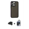 MARSİLYAN™- iPhone 15 Pro Max Kılıf Eksen Işık - Siyah Vanessa Magic Cam + Titanyum Gri Raze Metal Kamera Lens