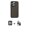 MARSİLYAN™- iPhone 15 Pro Max Kılıf Eksen Işık - Siyah Vanessa Magic Hayalet Cam + Gri PVD Metal Kamera Lens