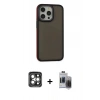 MARSİLYAN™- iPhone 15 Pro Max Kılıf Eksen Işık - Siyah Vanessa Magic Hayalet Cam + Gri PVD Metal Kamera Lens