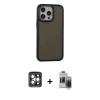 MARSİLYAN™- iPhone 15 Pro Max Kılıf Eksen Işık - Siyah Vanessa Magic Hayalet Cam + Gri PVD Metal Kamera Lens