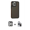 MARSİLYAN™- iPhone 15 Pro Max Kılıf Eksen Işık - Siyah Vanessa Magic Hayalet Cam + Gümüş PVD Metal Kamera Lens