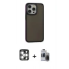 MARSİLYAN™- iPhone 15 Pro Max Kılıf Eksen Işık - Siyah Vanessa Magic Hayalet Cam + Gümüş PVD Metal Kamera Lens