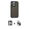 MARSİLYAN™- iPhone 15 Pro Max Kılıf Eksen Işık - Siyah Vanessa Magic Hayalet Cam + Gümüş PVD Metal Kamera Lens