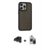 MARSİLYAN™- iPhone 15 Pro Max Kılıf Eksen Işık - Siyah Vanessa Magic Hayalet Cam + Gümüş Raze Metal Kamera Lens