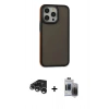 MARSİLYAN™- iPhone 15 Pro Max Kılıf Eksen Işık - Siyah Vanessa Magic Hayalet Cam + Gümüş Raze Metal Kamera Lens