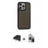 MARSİLYAN™- iPhone 15 Pro Max Kılıf Eksen Işık - Siyah Vanessa Magic Hayalet Cam + Gümüş Raze Metal Kamera Lens