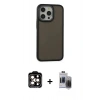 MARSİLYAN™- iPhone 15 Pro Max Kılıf Eksen Işık - Siyah Vanessa Magic Hayalet Cam + PVD Metal Kamera Lens - TU