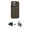 MARSİLYAN™- iPhone 15 Pro Max Kılıf Eksen Işık - Siyah Vanessa Magic Hayalet Cam + Raze Metal Kamera Lens - TMGI