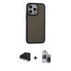 MARSİLYAN™- iPhone 15 Pro Max Kılıf Eksen Işık - Siyah Vanessa Magic Hayalet Cam + Raze Metal Kamera Lens - SH