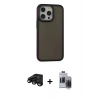 MARSİLYAN™- iPhone 15 Pro Max Kılıf Eksen Işık - Siyah Vanessa Magic Hayalet Cam + Raze Metal Kamera Lens - SH