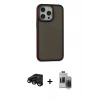 MARSİLYAN™- iPhone 15 Pro Max Kılıf Eksen Işık - Siyah Vanessa Magic Hayalet Cam + Raze Metal Kamera Lens - SH