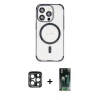 MARSİLYAN™- iPhone 15 Pro Max Kılıf Eksen Klasik Koleksiyonu - Şeffaf 360 Full Body Arka Koruyucu + PVD Metal Kamera Lens - LT