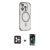 MARSİLYAN™- iPhone 15 Pro Max Kılıf Eksen Klasik Koleksiyonu - Şeffaf 360 Full Body Arka Koruyucu + PVD Metal Kamera Lens - SH