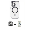 MARSİLYAN™- iPhone 15 Pro Max Kılıf Eksen Klasik Koleksiyonu - Şeffaf Pasifik Cam Ekran Koruyucu + PVD Metal Kamera Lens - GI