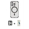 MARSİLYAN™- iPhone 15 Pro Max Kılıf Eksen Klasik Koleksiyonu - Şeffaf Pasifik Cam Ekran Koruyucu + PVD Metal Kamera Lens - GS