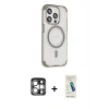 MARSİLYAN™- iPhone 15 Pro Max Kılıf Eksen Klasik Koleksiyonu - Şeffaf Pasifik Cam Ekran Koruyucu + PVD Metal Kamera Lens - GS