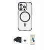 MARSİLYAN™- iPhone 15 Pro Max Kılıf Eksen Klasik Koleksiyonu - Şeffaf Pasifik Cam Ekran Koruyucu + Lacivert Raze Metal Kamera Lens
